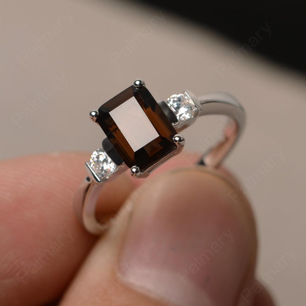 Emerald Cut Smoky Quartz  Engagement Ring - Palmary