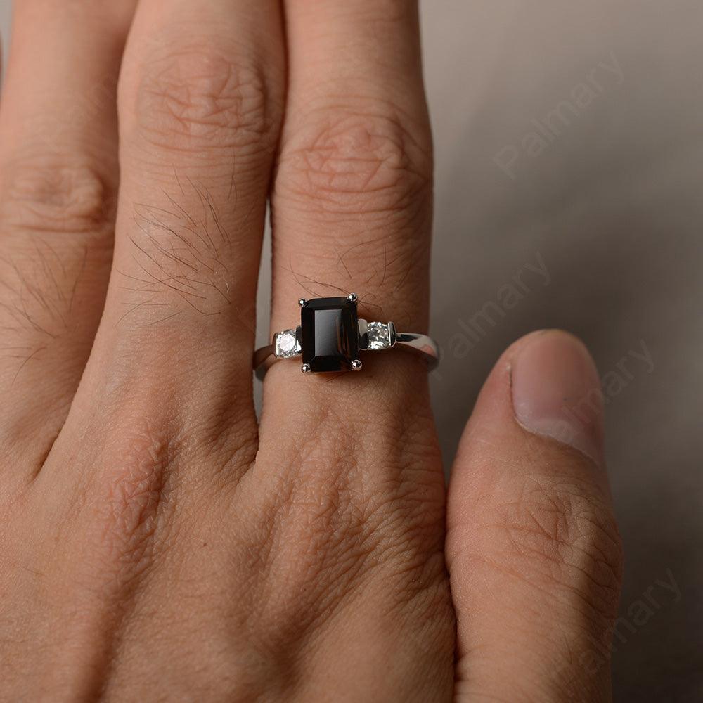 Emerald Cut Smoky Quartz  Engagement Ring - Palmary