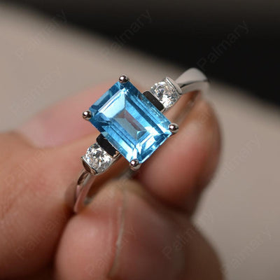 Emerald Cut Swiss Blue Topaz Engagement Ring - Palmary