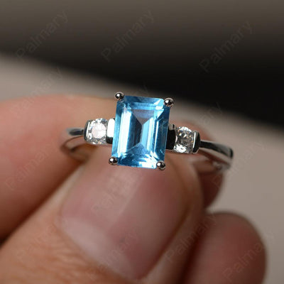 Emerald Cut Swiss Blue Topaz Engagement Ring - Palmary