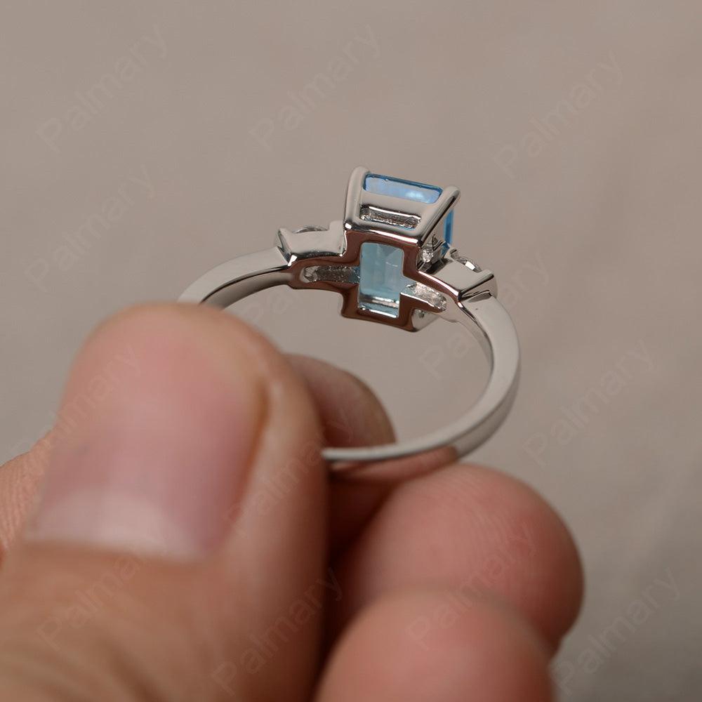 Emerald Cut Swiss Blue Topaz Engagement Ring - Palmary