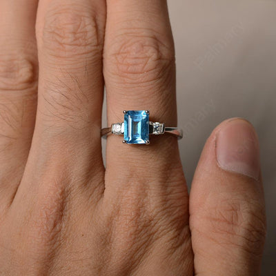 Emerald Cut Swiss Blue Topaz Engagement Ring - Palmary