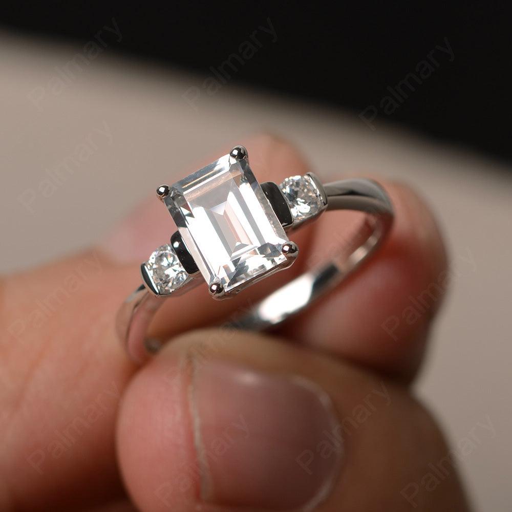 Emerald Cut White Topaz Engagement Ring - Palmary