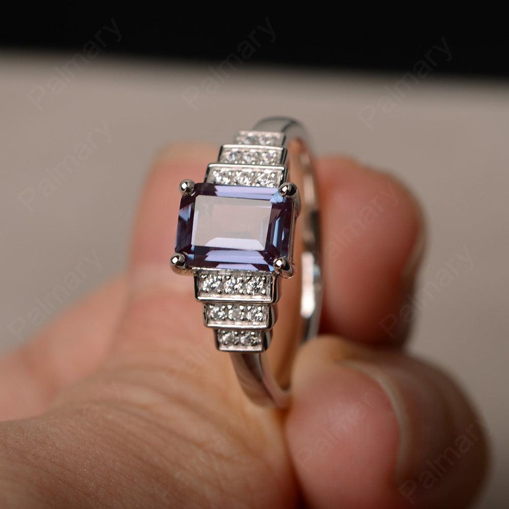 Emerald Cut Alexandrite Promise Ring - Palmary