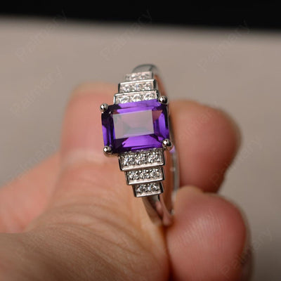 Emerald Cut Amethyst Promise Ring - Palmary