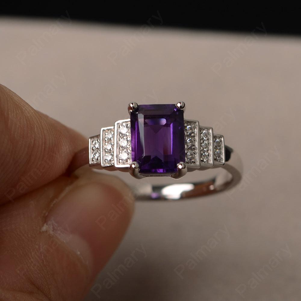 Emerald Cut Amethyst Promise Ring - Palmary