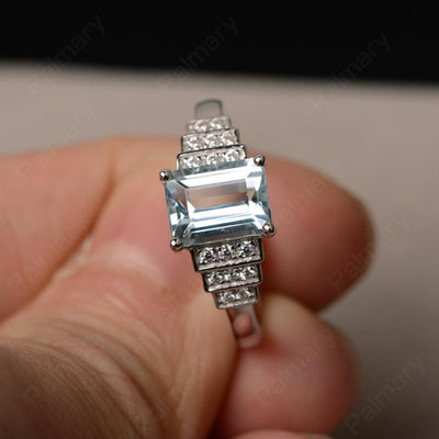 Emerald Cut Aquamarine Promise Ring - Palmary
