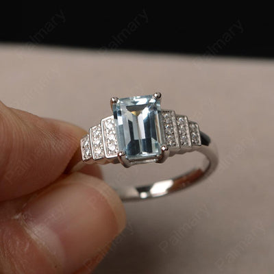 Emerald Cut Aquamarine Promise Ring - Palmary