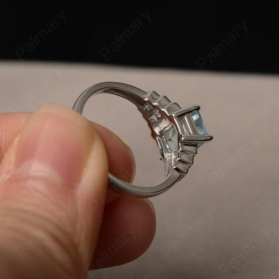 Emerald Cut Aquamarine Promise Ring - Palmary