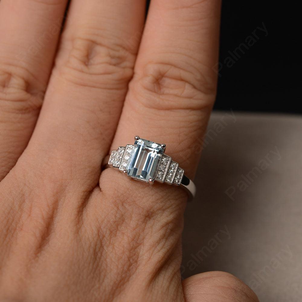 Emerald Cut Aquamarine Promise Ring - Palmary
