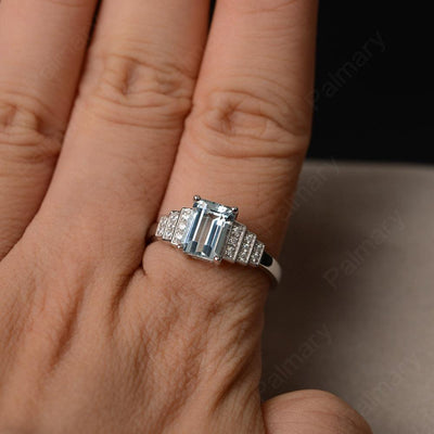 Emerald Cut Aquamarine Promise Ring - Palmary