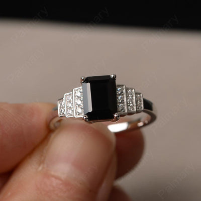 Emerald Cut Black Spinel Promise Ring - Palmary