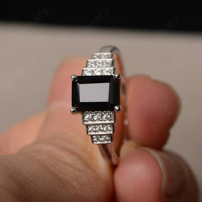 Emerald Cut Black Spinel Promise Ring - Palmary