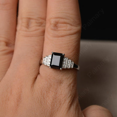 Emerald Cut Black Spinel Promise Ring - Palmary