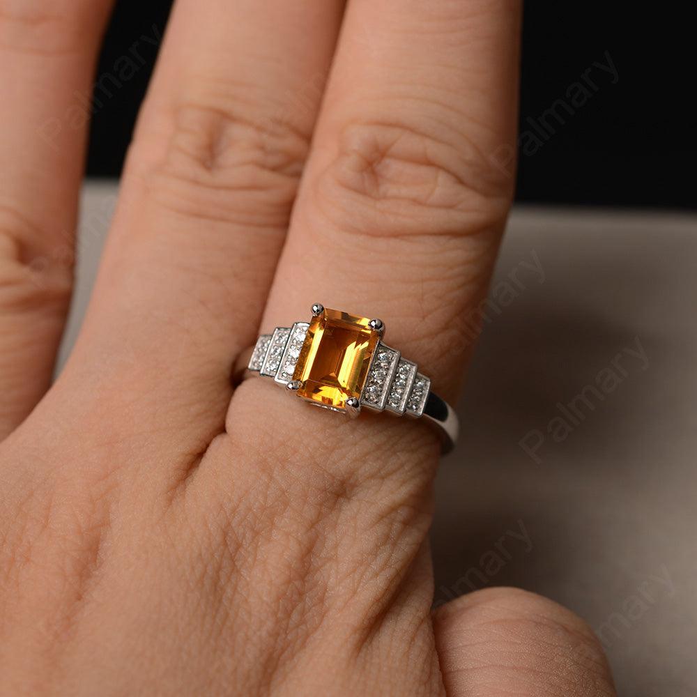 Emerald Cut Citrine Promise Ring - Palmary
