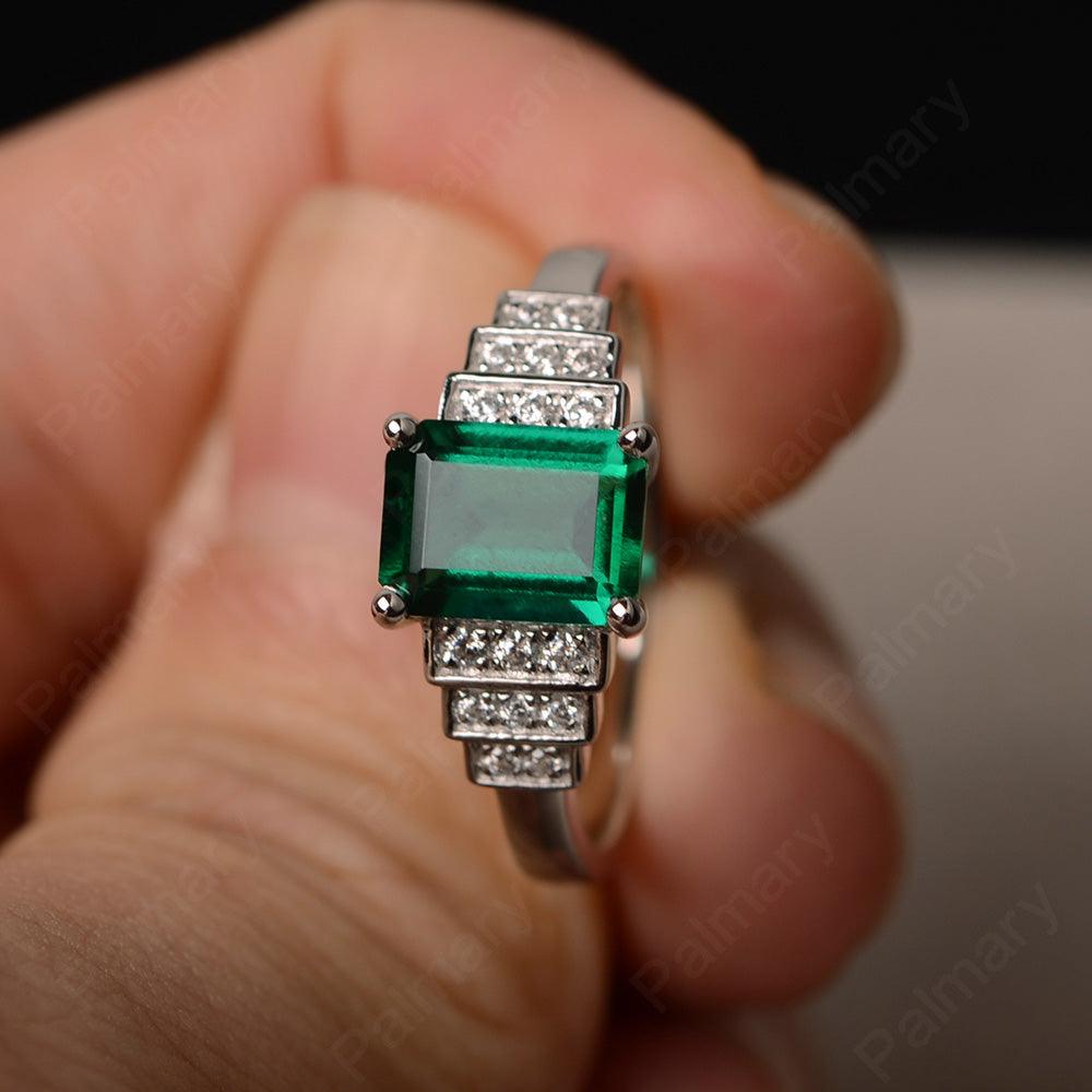 Emerald Cut Emerald Promise Ring - Palmary