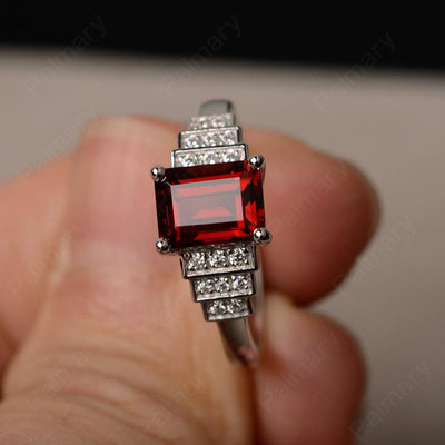 Emerald Cut Garnet Promise Ring - Palmary