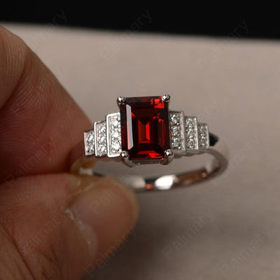 Emerald Cut Garnet Promise Ring - Palmary
