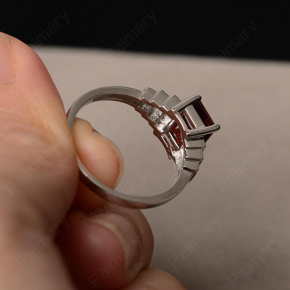 Emerald Cut Garnet Promise Ring - Palmary