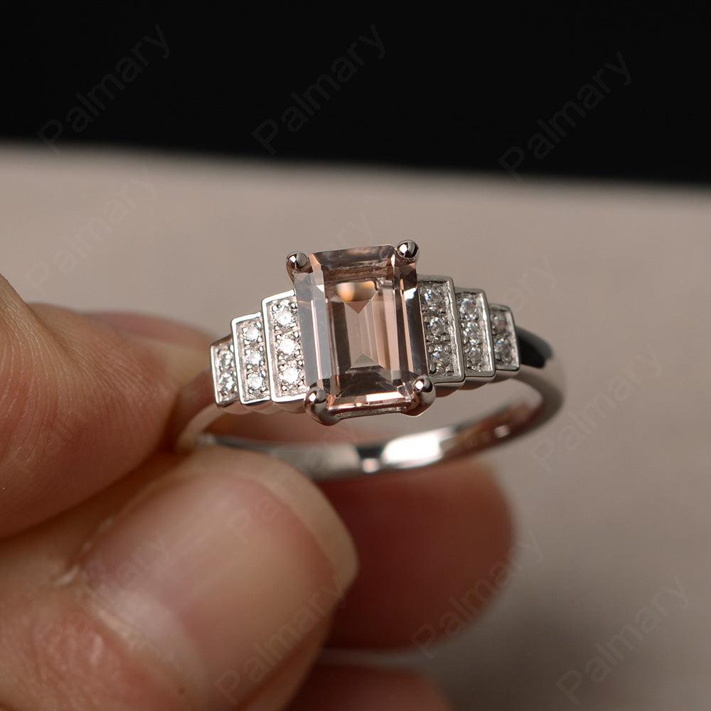 Emerald Cut Morganite Promise Ring - Palmary