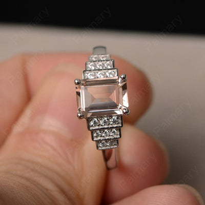 Emerald Cut Morganite Promise Ring - Palmary