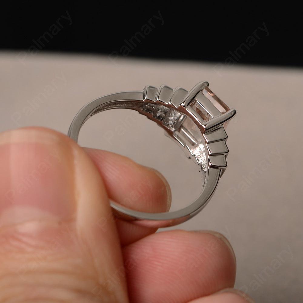 Emerald Cut Morganite Promise Ring - Palmary