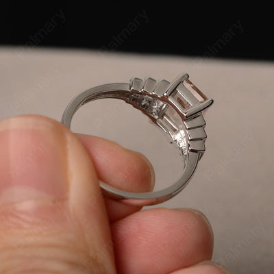 Emerald Cut Morganite Promise Ring - Palmary