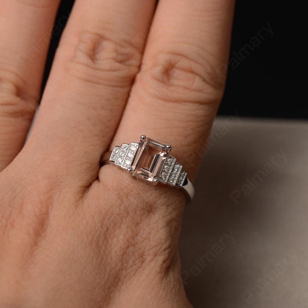 Emerald Cut Morganite Promise Ring - Palmary