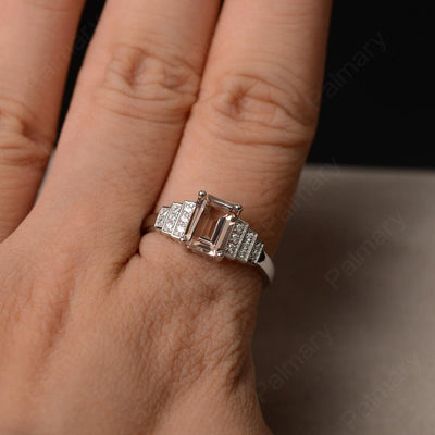 Emerald Cut Morganite Promise Ring - Palmary