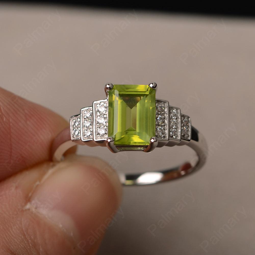 Emerald Cut Peridot Promise Ring - Palmary