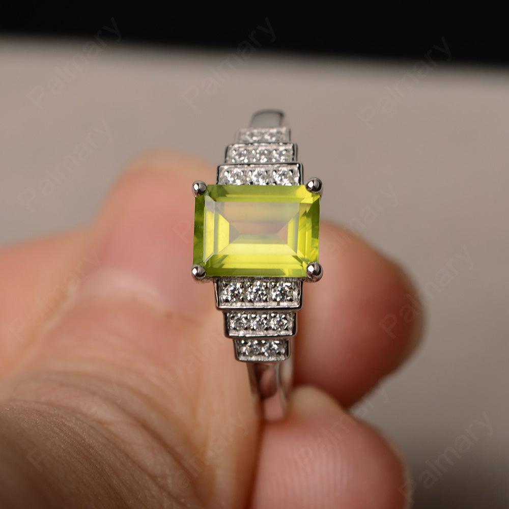 Emerald Cut Peridot Promise Ring - Palmary