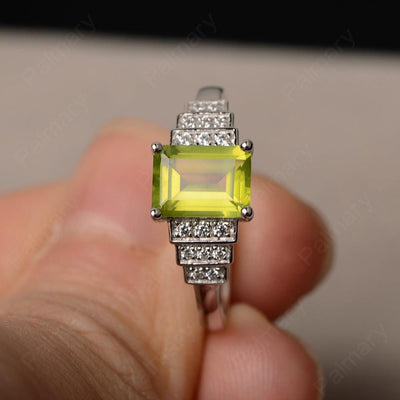 Emerald Cut Peridot Promise Ring - Palmary
