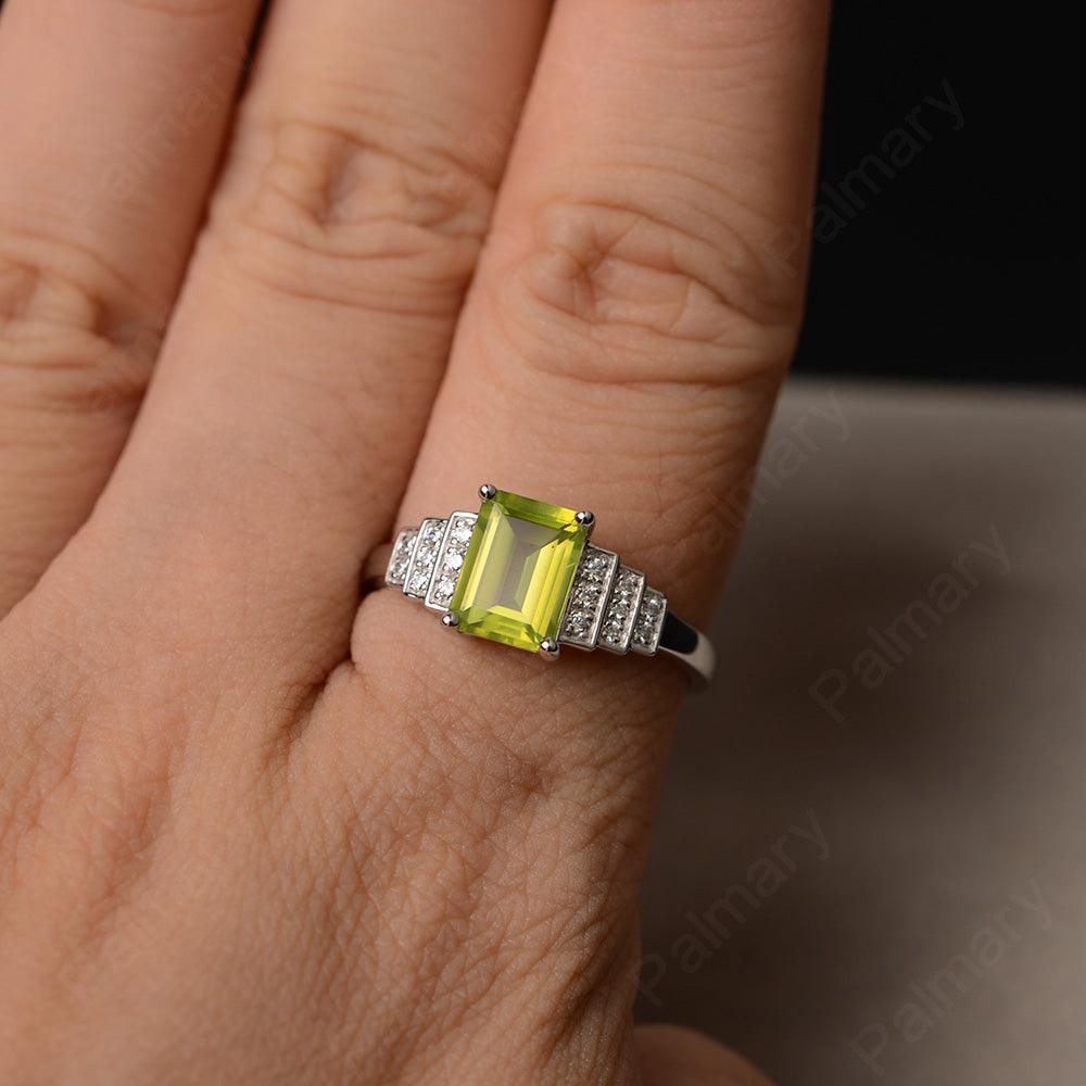 Emerald Cut Peridot Promise Ring - Palmary