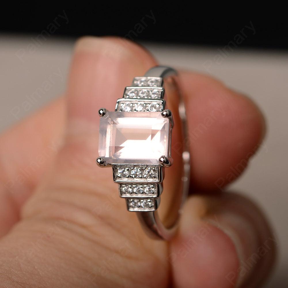 Emerald Cut Rose Quartz Promise Ring - Palmary