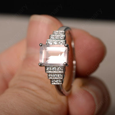 Emerald Cut Rose Quartz Promise Ring - Palmary