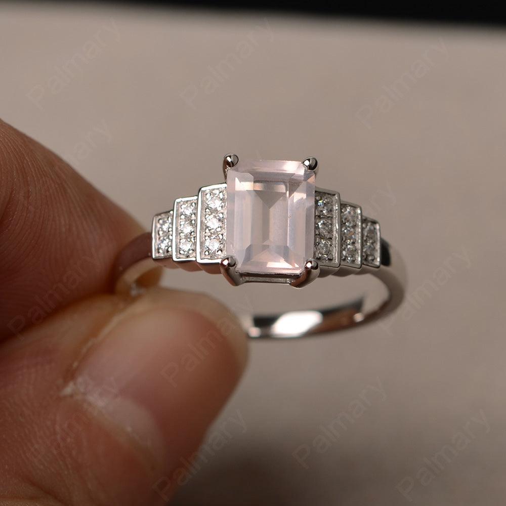 Emerald Cut Rose Quartz Promise Ring - Palmary