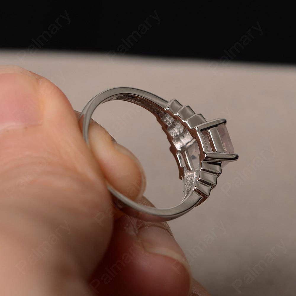Emerald Cut Rose Quartz Promise Ring - Palmary