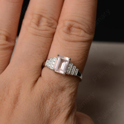 Emerald Cut Rose Quartz Promise Ring - Palmary