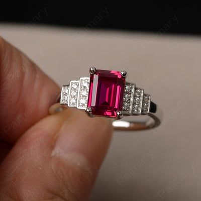 Emerald Cut Ruby Promise Ring - Palmary