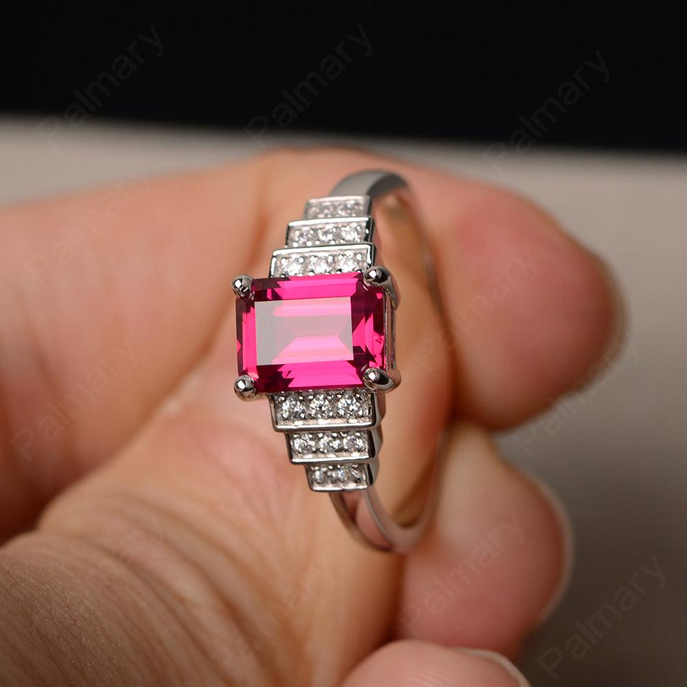 Emerald Cut Ruby Promise Ring - Palmary