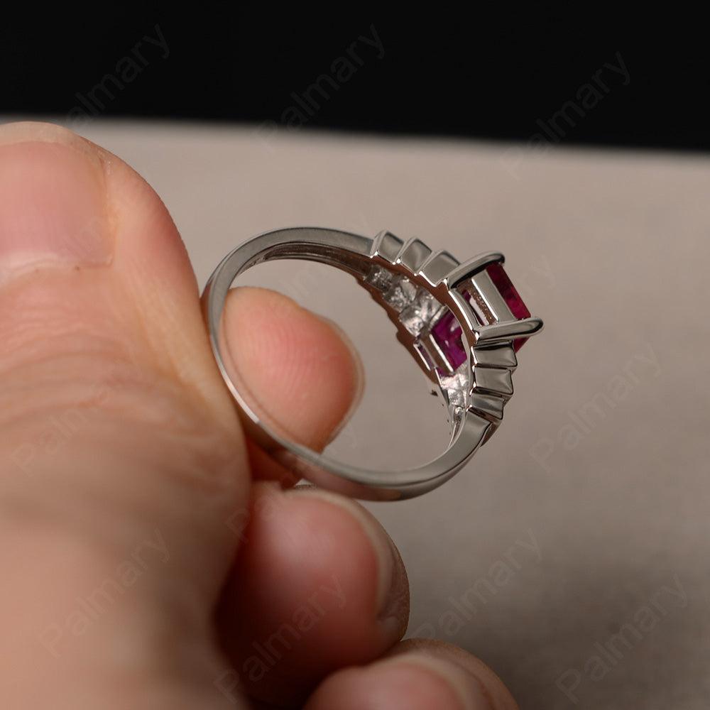 Emerald Cut Ruby Promise Ring - Palmary