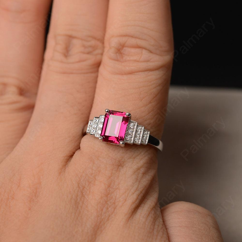 Emerald Cut Ruby Promise Ring - Palmary