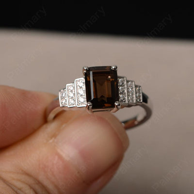 Emerald Cut Smoky Quartz  Promise Ring - Palmary