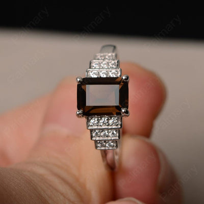 Emerald Cut Smoky Quartz  Promise Ring - Palmary