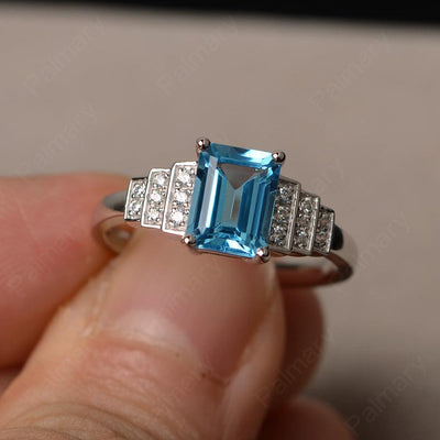 Emerald Cut Swiss Blue Topaz Promise Ring - Palmary