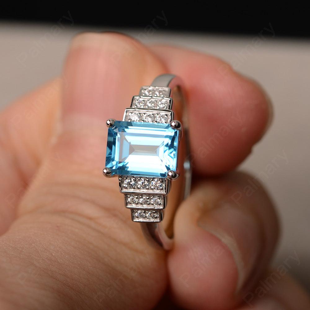 Emerald Cut Swiss Blue Topaz Promise Ring - Palmary