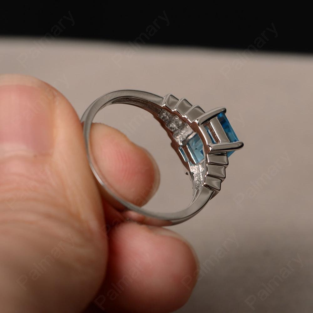 Emerald Cut Swiss Blue Topaz Promise Ring - Palmary