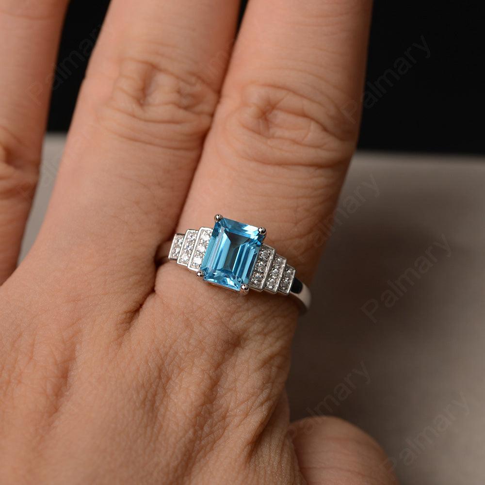 Emerald Cut Swiss Blue Topaz Promise Ring - Palmary