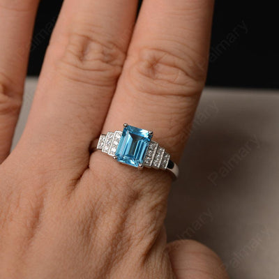 Emerald Cut Swiss Blue Topaz Promise Ring - Palmary