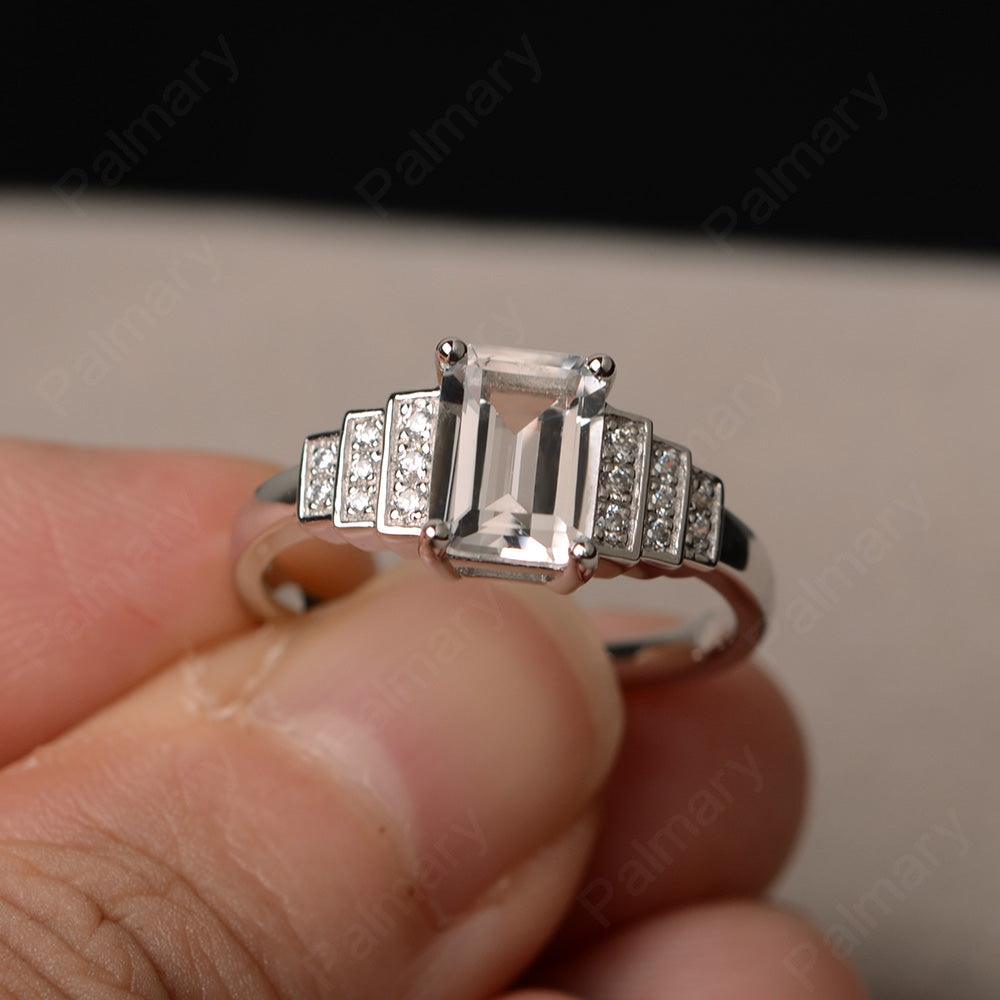 Emerald Cut White Topaz Promise Ring - Palmary